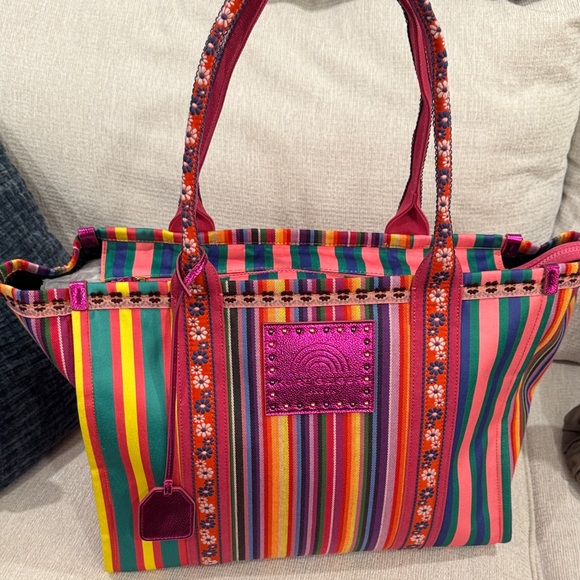 Kurt Geiger Handbags - Kurt Geiger Multicolor Striped BEACH POOL Tote with Pink Accent